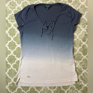 Lauren Ralph Lauren Blue and White Ombre Lace-Up Top Nautical